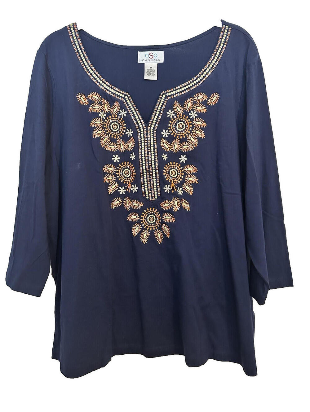 oSo Casuals Women's Knit Embroidered Top  Size 1X